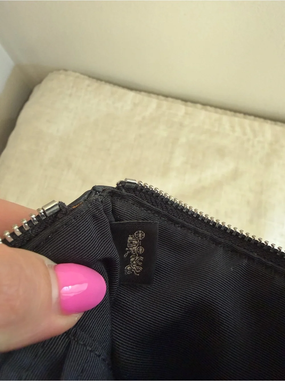 Coach Corner Zip Black Signature Canvas Wristlet